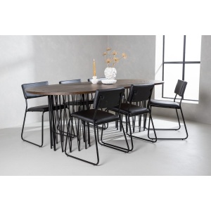 Kenth & Stone Matstolar 2-pack Black + Ovala Matbord 220 x 100 Mocca – Dina Möbler
