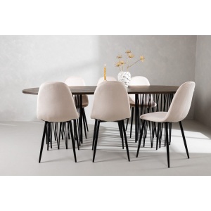Polar & Stone Matstolar 2-pack Beige + Ovala Matbord 220 x 100 Mocca – Dina Möbler