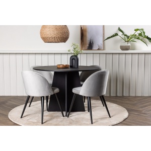 Velvet & Bootcut Matstolar 2-pack Grå + Runda Matbord ⌀110 Black – Dina Möbler