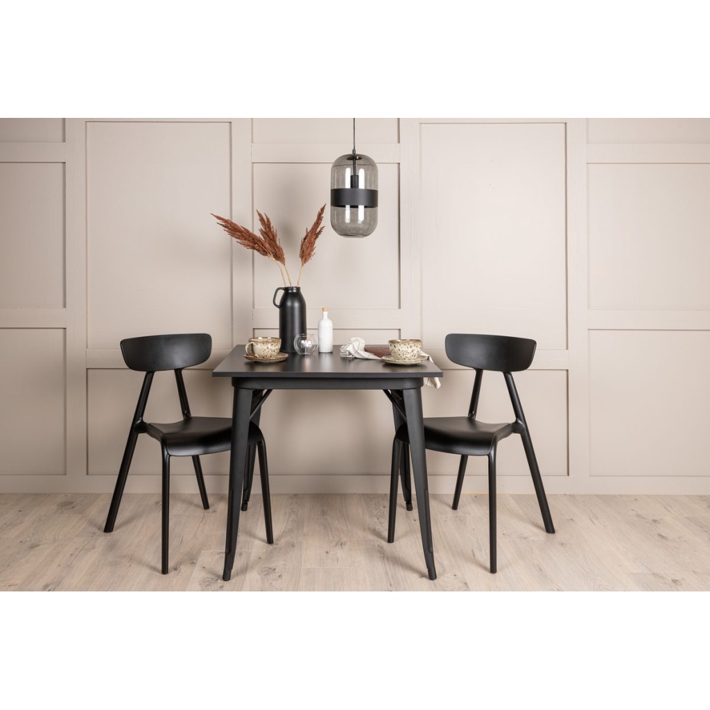 Tempe & Ursholmen Rektangulära Matbord 80 x 80 Black + Matstolar Black