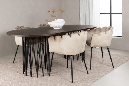 Limhamn & Stone Matstolar Beige + Ovala Matbord 220 x 100 Mocca – Dina Möbler