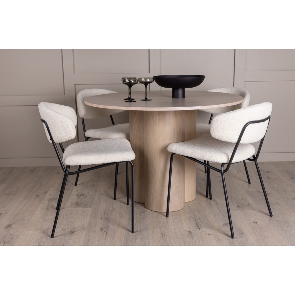 Chico & Olivia Matstolar White + Runda Matbord ⌀110 Whitewash