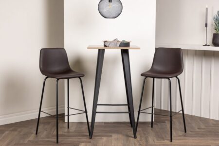 Tempe & Alexi Barbord 60 x 60 Walnut + Barstolar 2-pack Brown – Dina Möbler