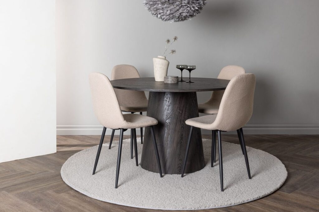 Lanzo & Polar Runda Matbord ⌀120 Mocca + Matstolar Beige